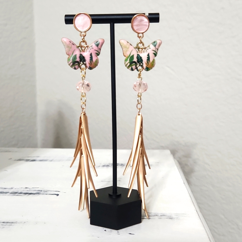 Pink & green butterfly dangle